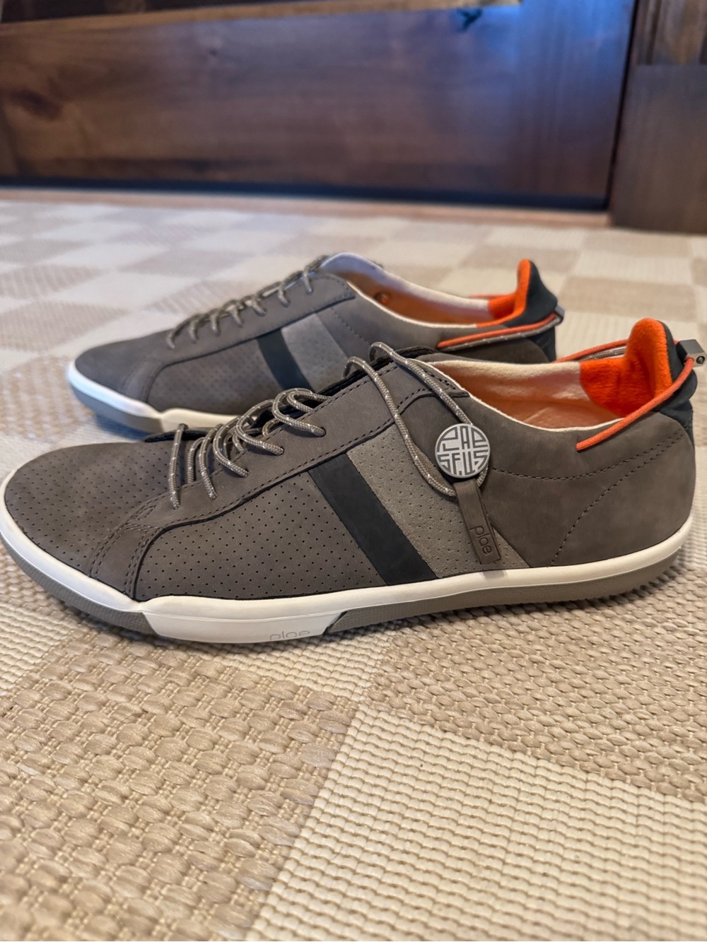 PLAE Mulberry Gray and Orange Leather Sneakers Women Size 8.5